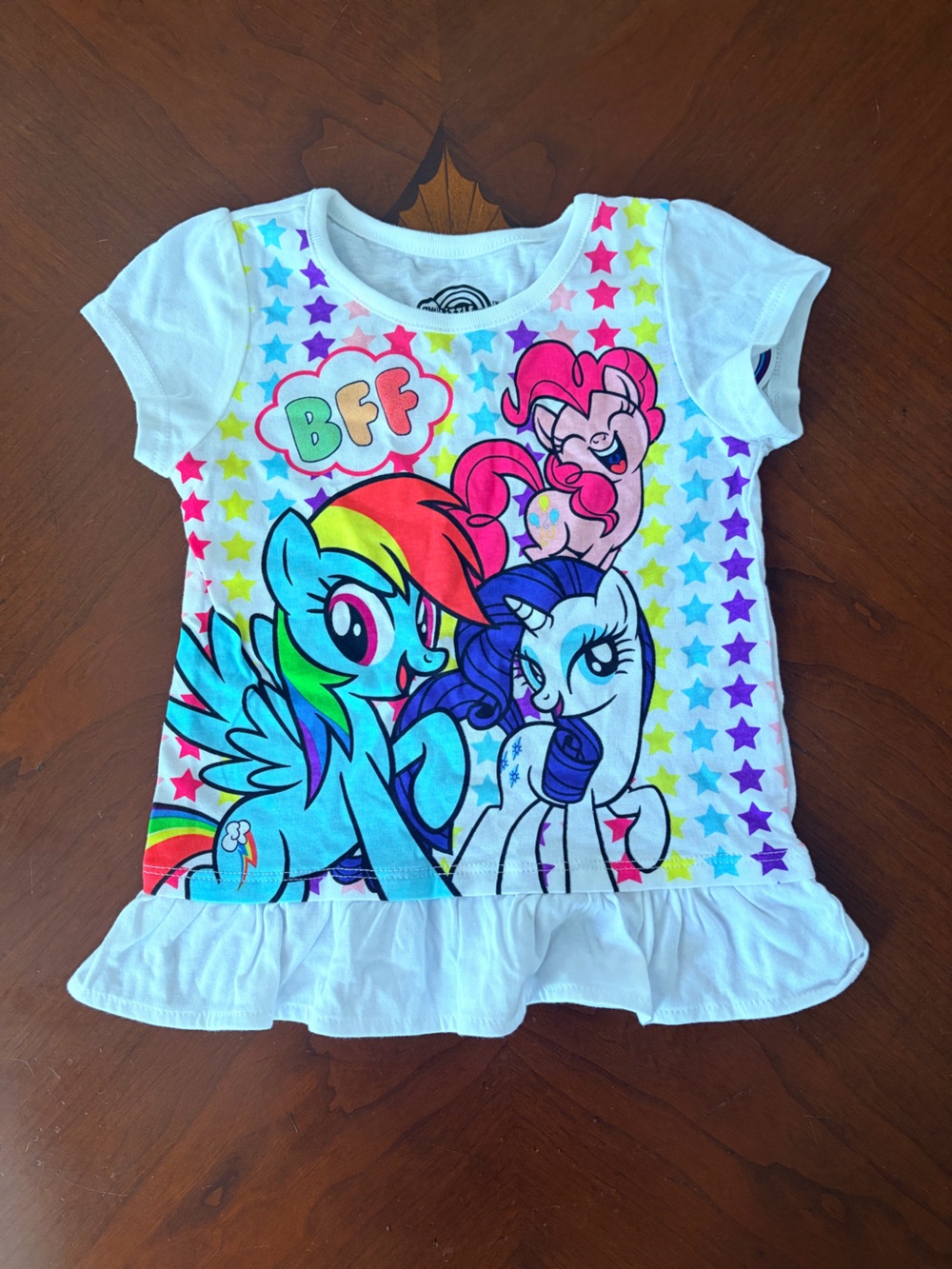 My Little Pony White Ruffle Sleeve Tee with Rainbow Ponies